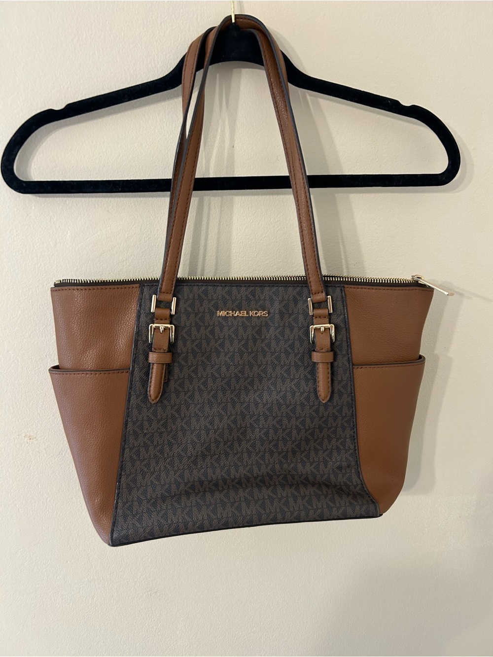 Michael Kors Charlotte Large Logo and Leather Top-Zip Tote